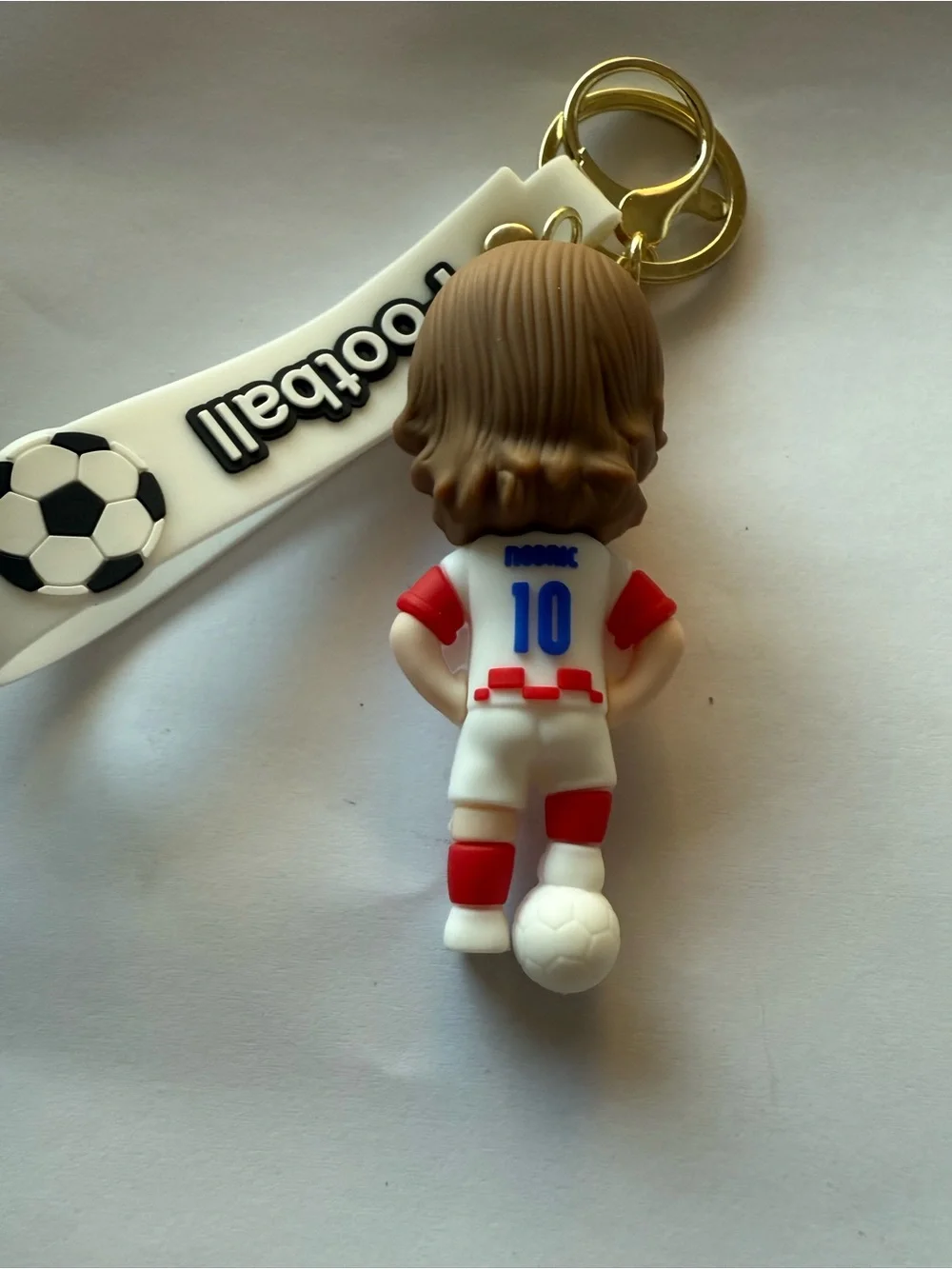 Cute Soccer Player Keychain with White & Red Jersey